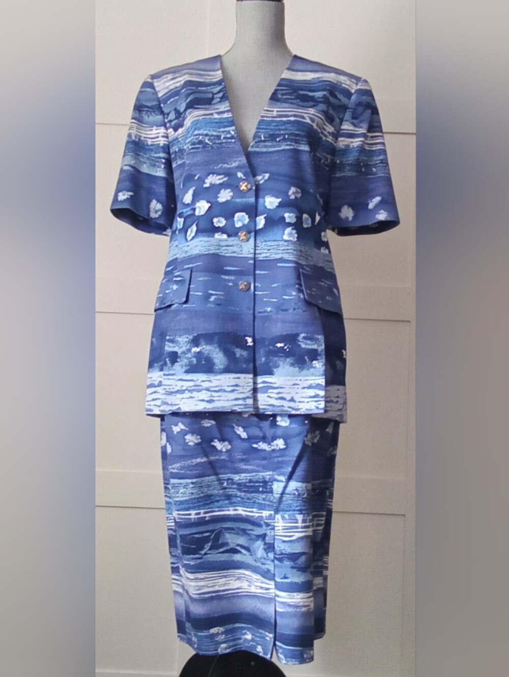 Louis Feraud Blue Patterned Pencil Skirt